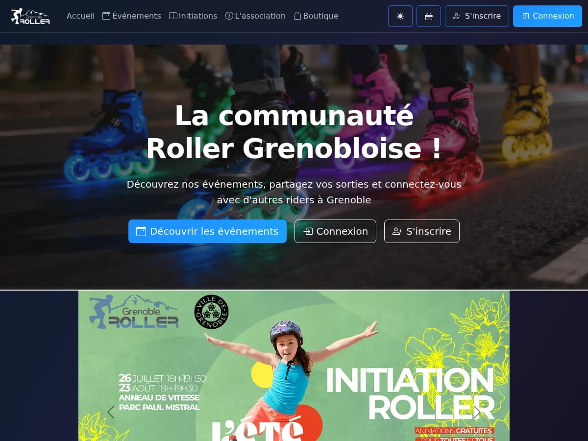 Capture 4:3 de la page d’accueil Grenoble Roller
